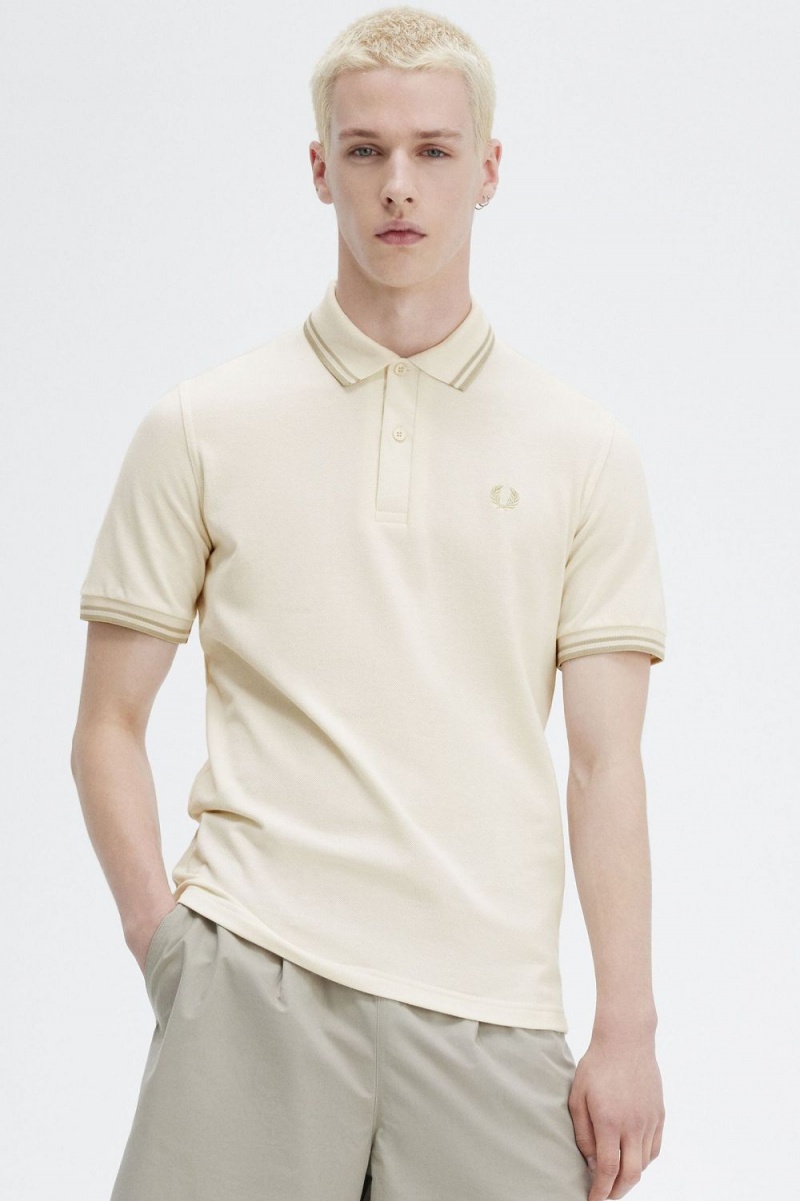 Fred Perry M12 Men's Shirt Beige Oatmeal Oatmeal | TGUOK2197