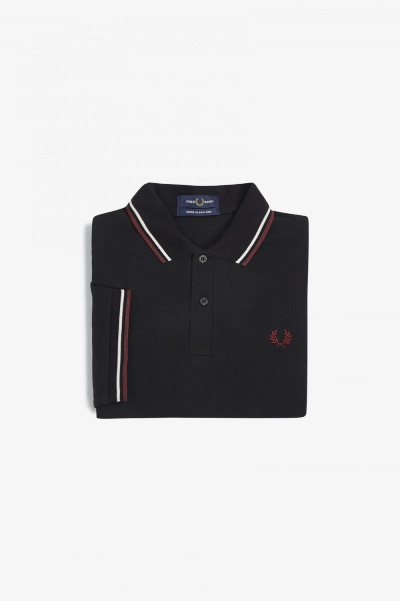 Fred Perry M12 Men's Shirt Black Beige Oxblood | UFDBN4275