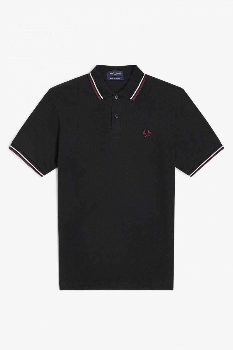 Fred Perry M12 Men's Shirt Black Beige Oxblood | UFDBN4275