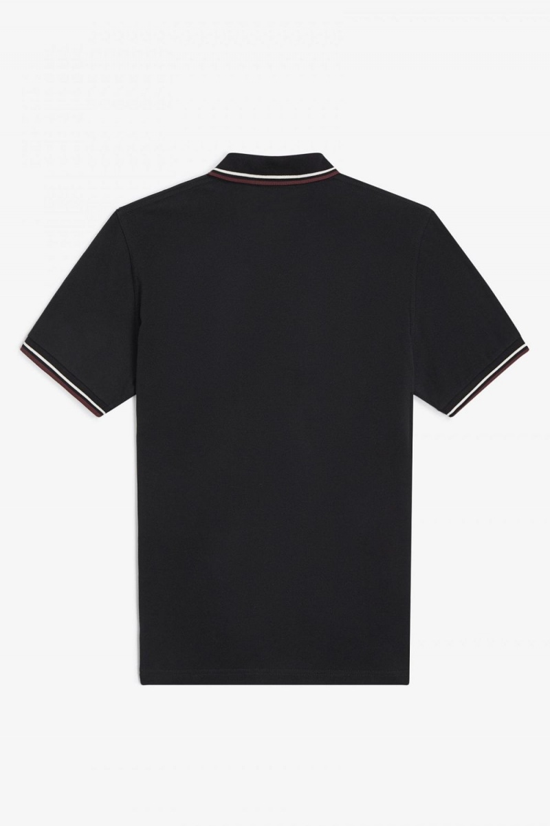 Fred Perry M12 Men's Shirt Black Beige Oxblood | UFDBN4275