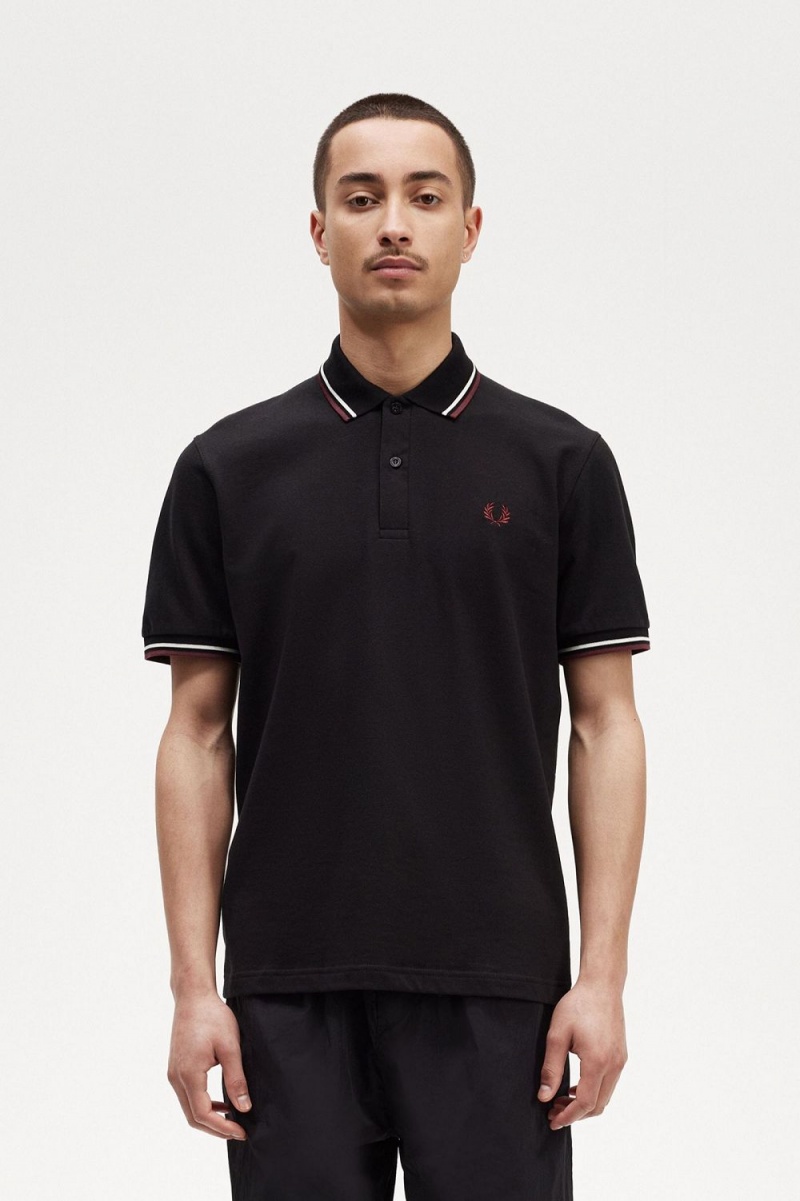 Fred Perry M12 Men\'s Shirt Black Beige Oxblood | UFDBN4275