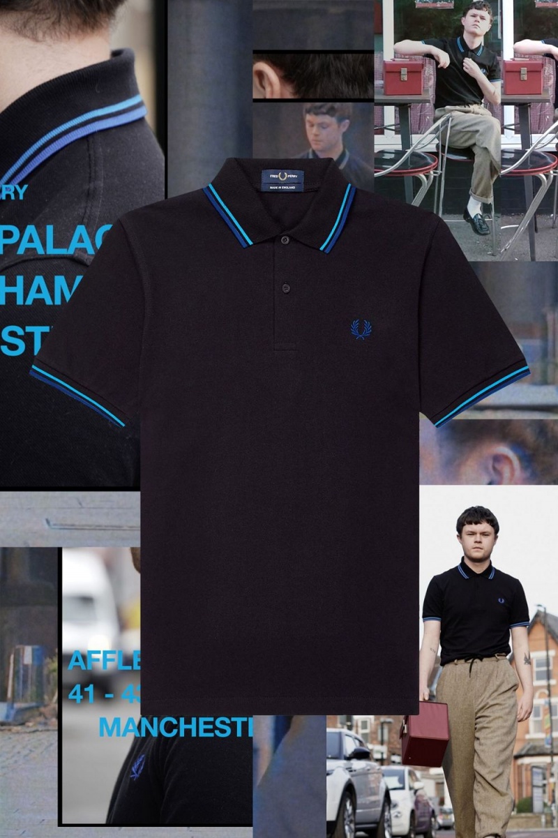 Fred Perry M12 Men's Shirt Black Blue | RJMWQ8605