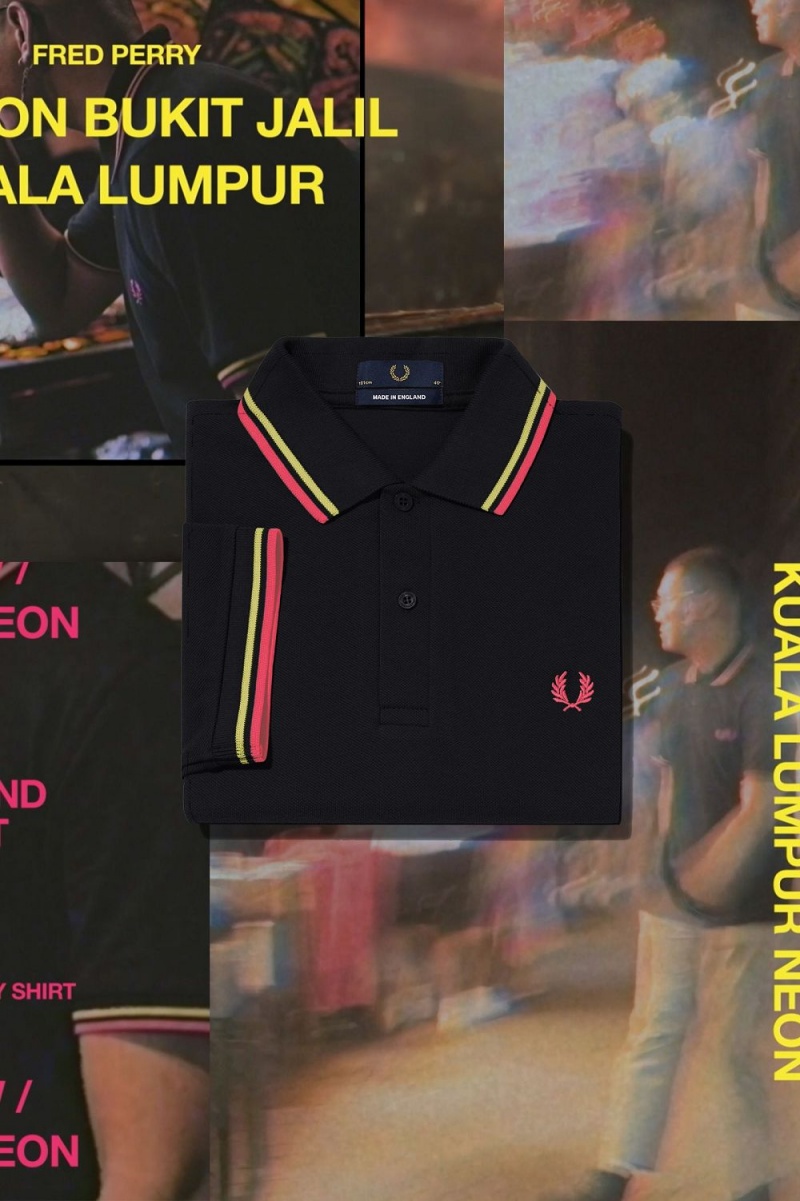 Fred Perry M12 Men\'s Shirt Black Bright Yellow Kuala Lumpur Neon | RHCGX5892