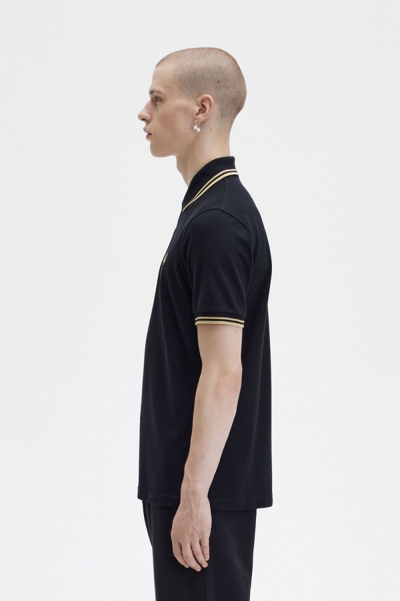 Fred Perry M12 Men's Shirt Black Champagne | JOBZQ6739