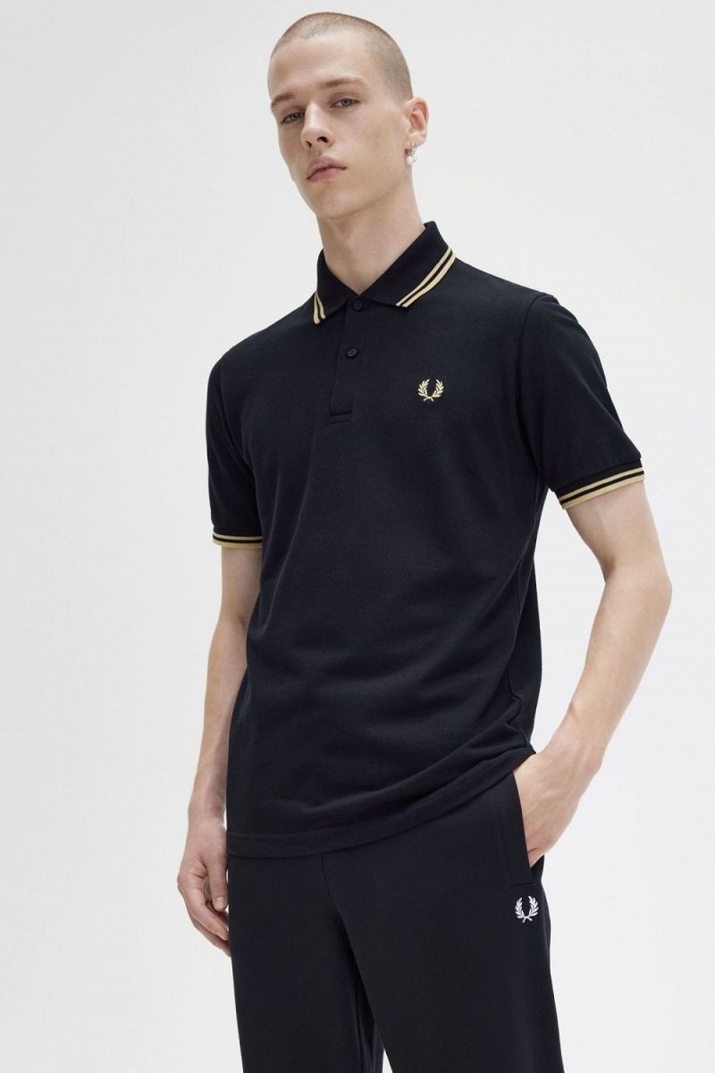 Fred Perry M12 Men's Shirt Black Champagne | JOBZQ6739