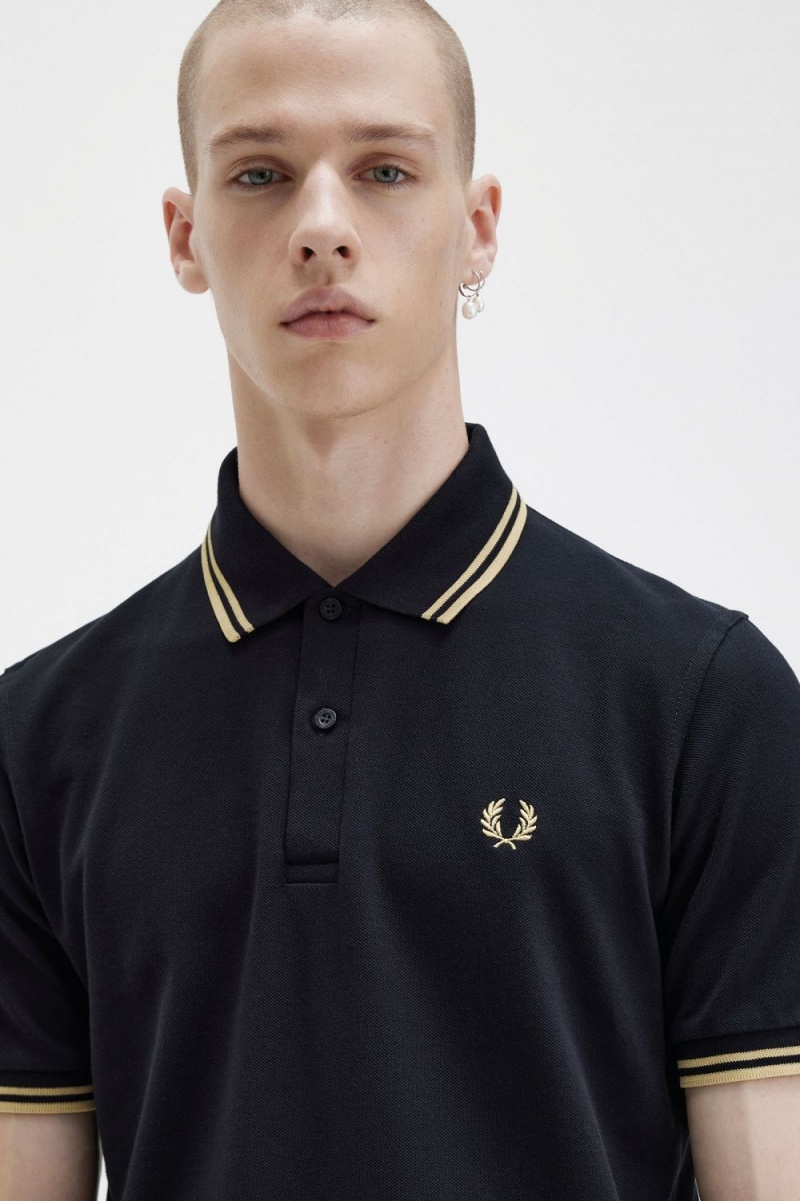 Fred Perry M12 Men's Shirt Black Champagne | JOBZQ6739