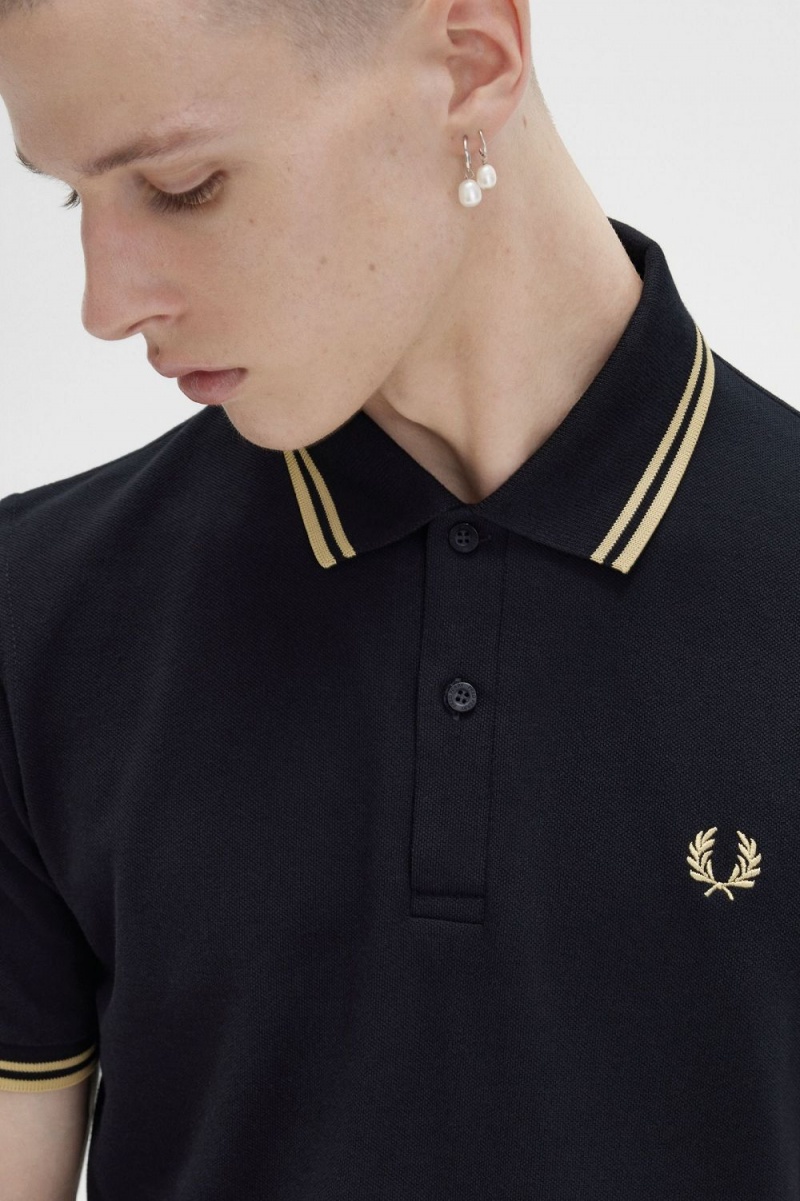 Fred Perry M12 Men's Shirt Black Champagne | JOBZQ6739