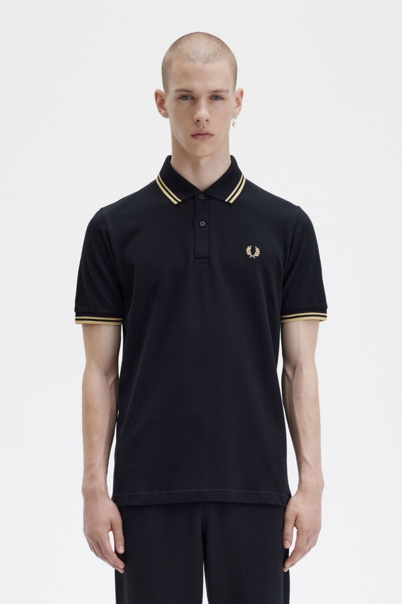 Fred Perry M12 Men\'s Shirt Black Champagne | JOBZQ6739