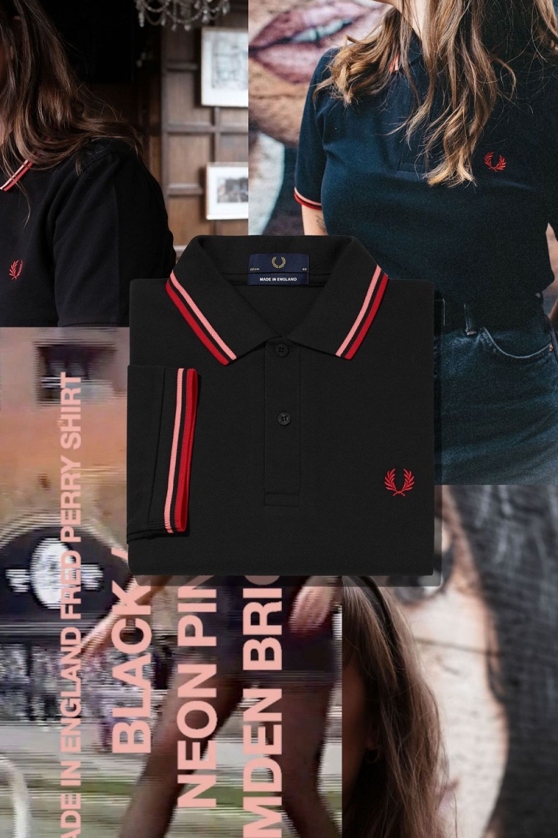 Fred Perry M12 Men's Shirt Black Coral Heat Camden Brick | RJUVZ9651