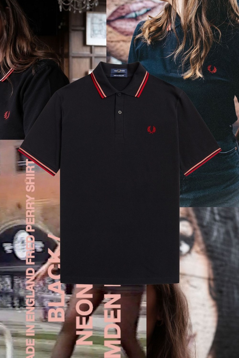 Fred Perry M12 Men's Shirt Black Coral Heat Camden Brick | RJUVZ9651