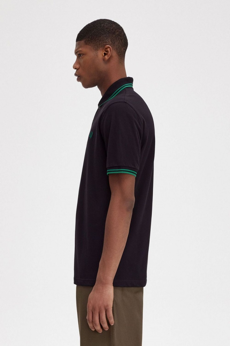 Fred Perry M12 Men's Shirt Black Green | OBKRQ7184