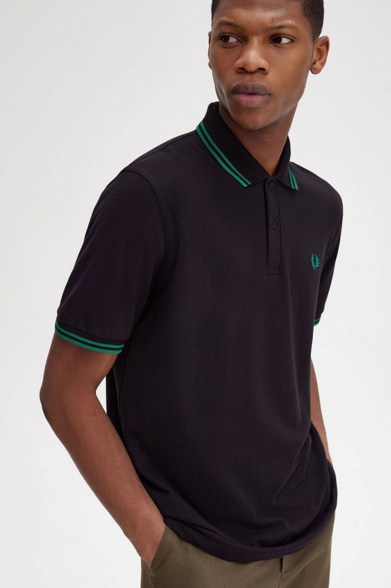 Fred Perry M12 Men's Shirt Black Green | OBKRQ7184