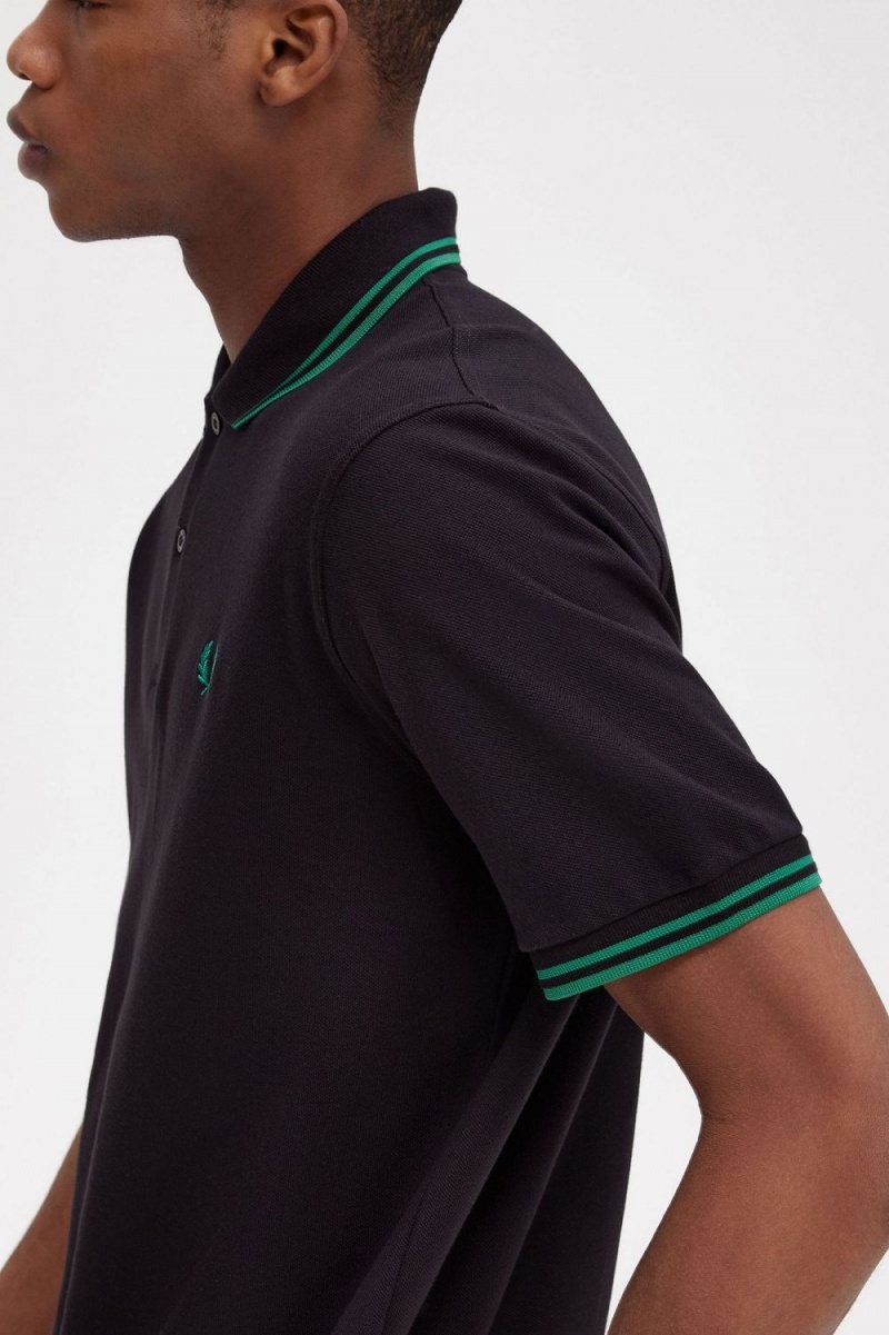 Fred Perry M12 Men's Shirt Black Green | OBKRQ7184