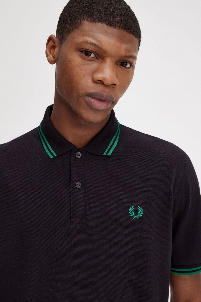 Fred Perry M12 Men's Shirt Black Green | OBKRQ7184