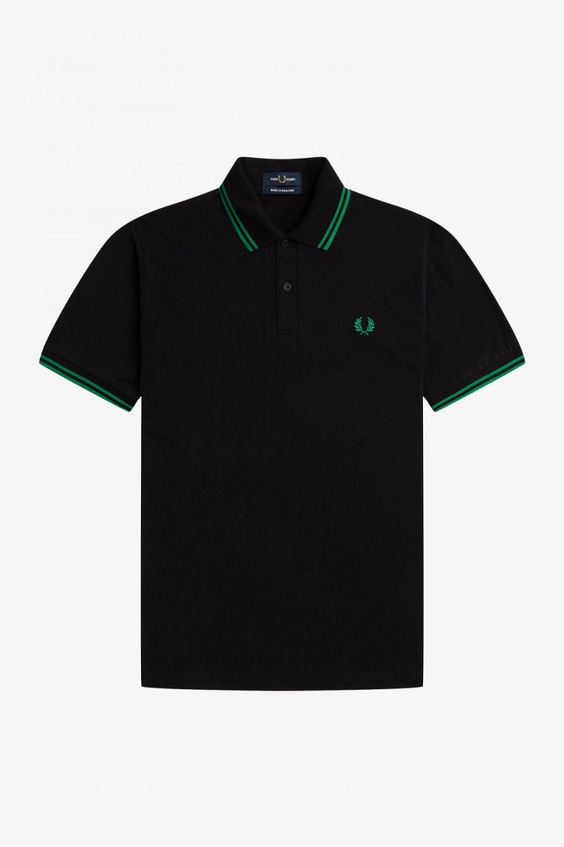 Fred Perry M12 Men's Shirt Black Green | OBKRQ7184