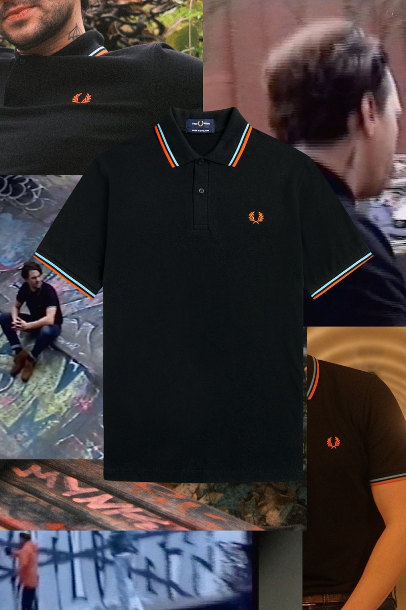 Fred Perry M12 Men's Shirt Black Hamburg Sky Blue Orange Spray Paint | KPDRW7490