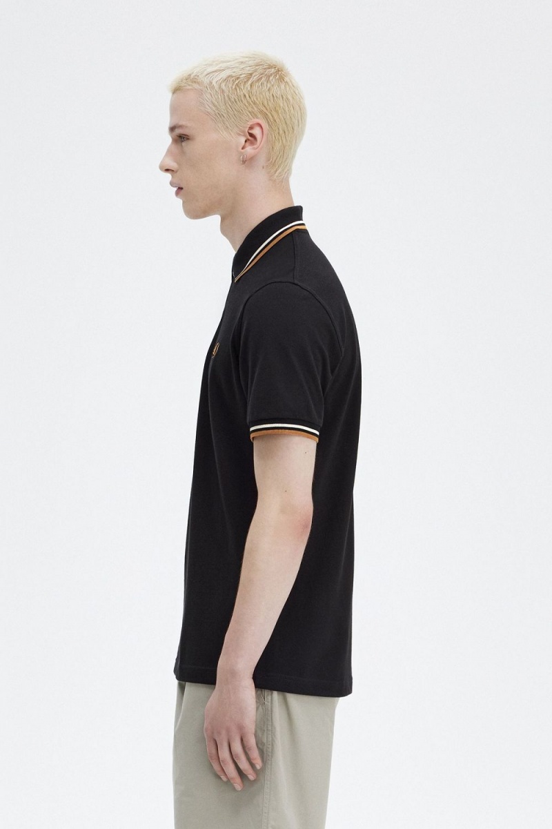 Fred Perry M12 Men's Shirt Black Oatmeal Dark Coffee | WDLSY4976