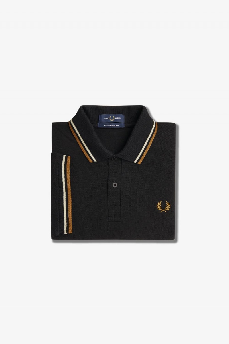 Fred Perry M12 Men's Shirt Black Oatmeal Dark Coffee | WDLSY4976