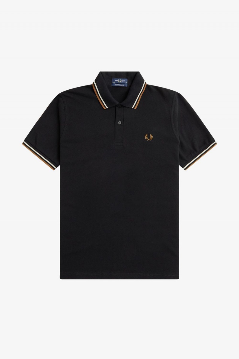 Fred Perry M12 Men's Shirt Black Oatmeal Dark Coffee | WDLSY4976