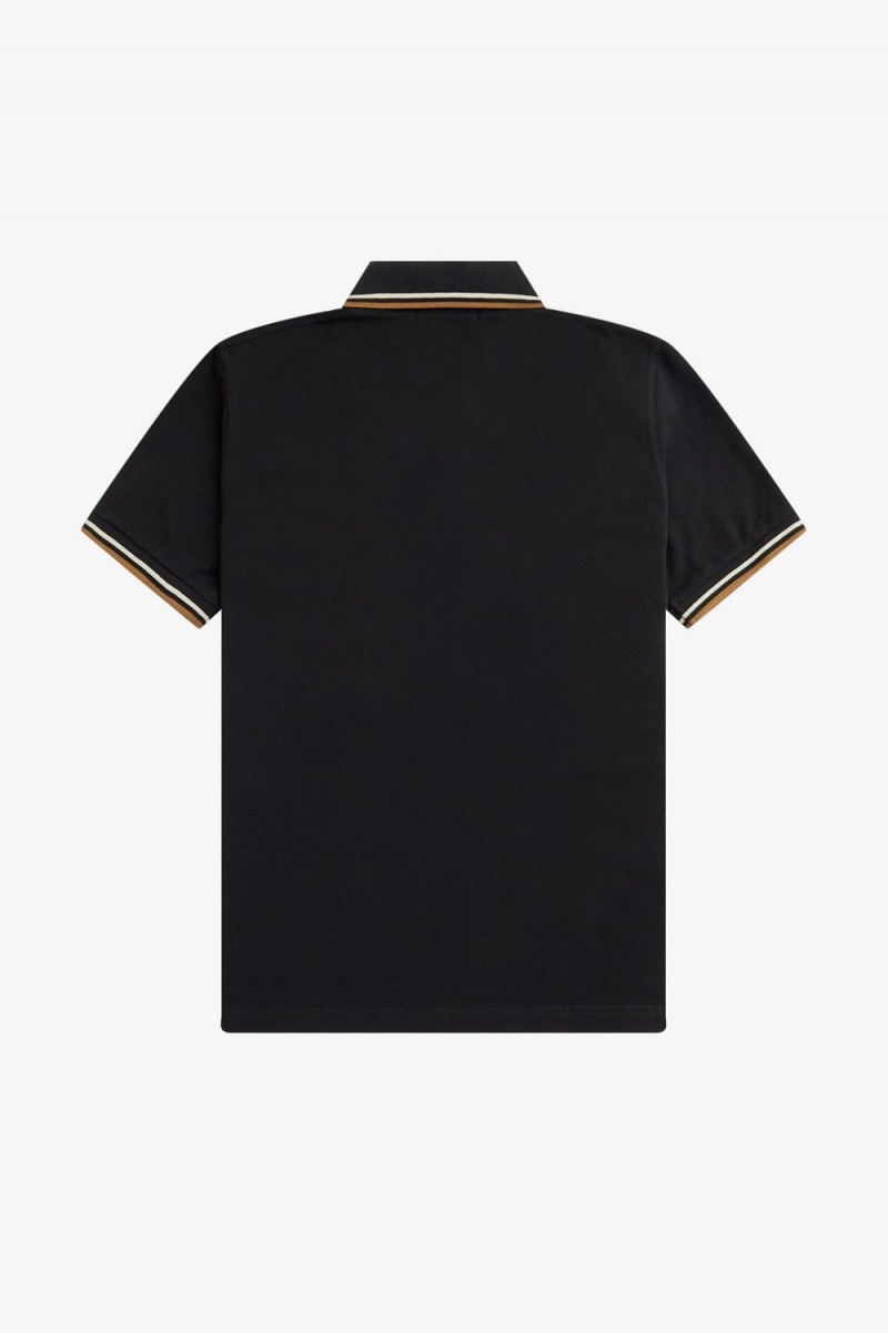 Fred Perry M12 Men's Shirt Black Oatmeal Dark Coffee | WDLSY4976