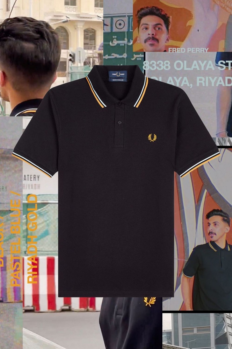 Fred Perry M12 Men's Shirt Black Pastel Blue Riyadh Gold | AWVZE8275