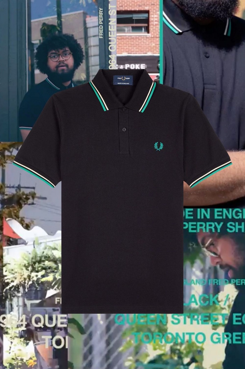 Fred Perry M12 Men's Shirt Black Queen Street Toronto Green | EQHTS1904