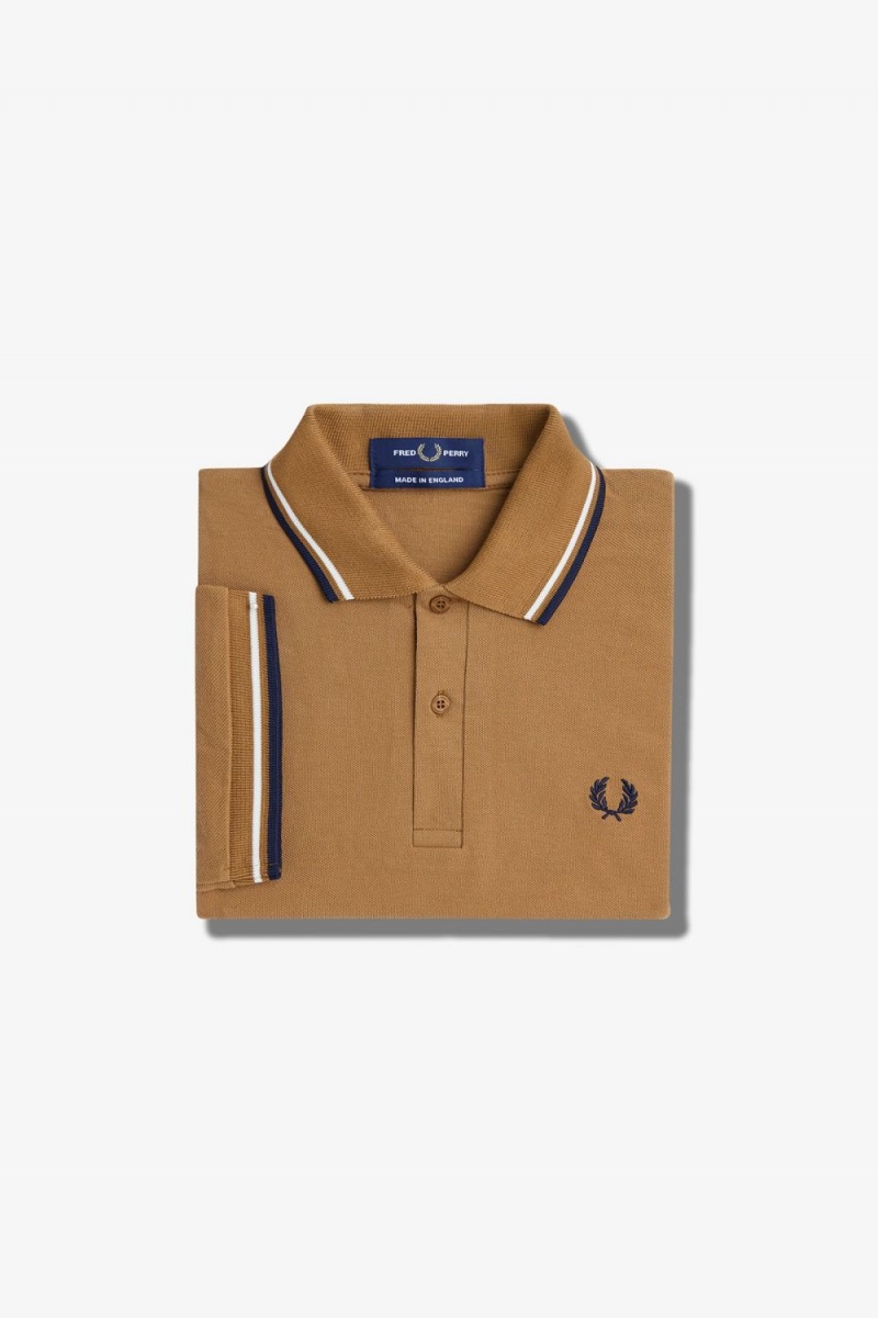 Fred Perry M12 Men's Shirt Dark Coffee Beige Navy | PJUWH2957