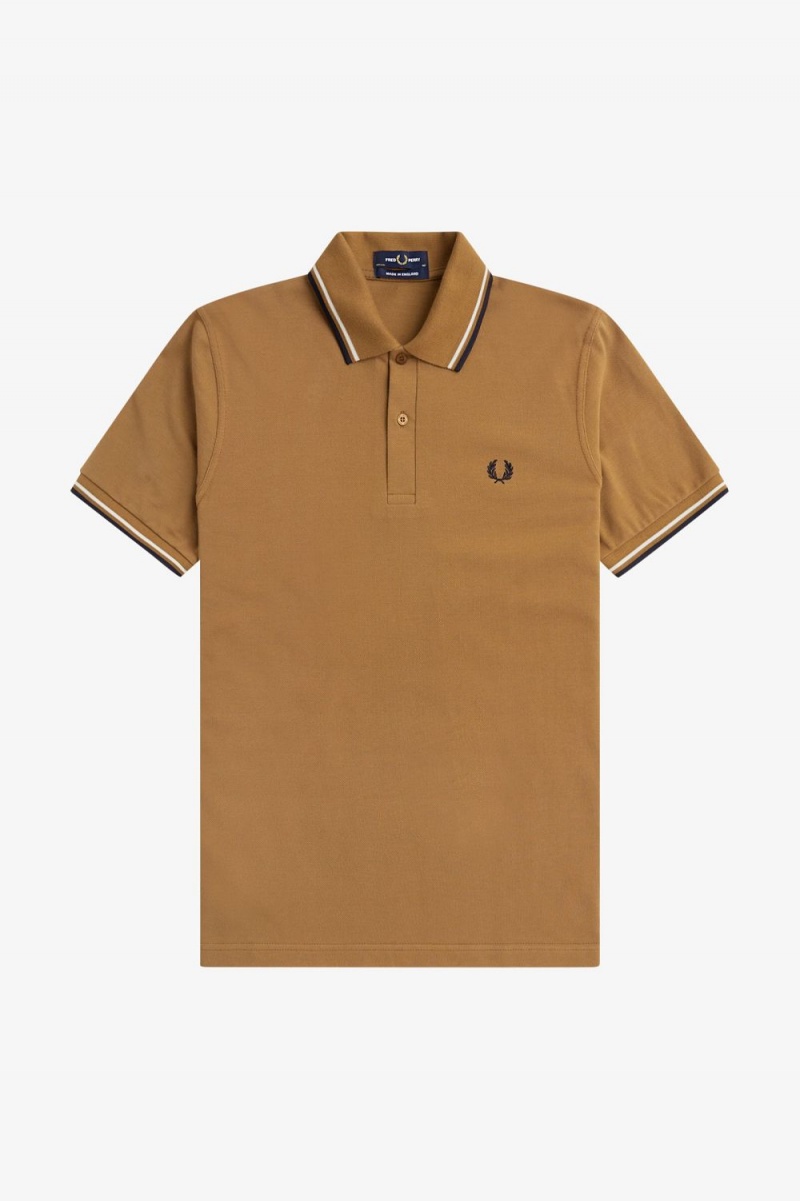 Fred Perry M12 Men's Shirt Dark Coffee Beige Navy | PJUWH2957