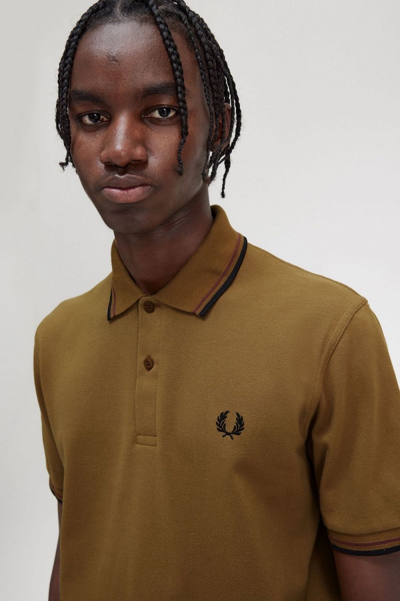 Fred Perry M12 Men's Shirt Dark Coffee Whisky Brown Black | HEWUZ2963