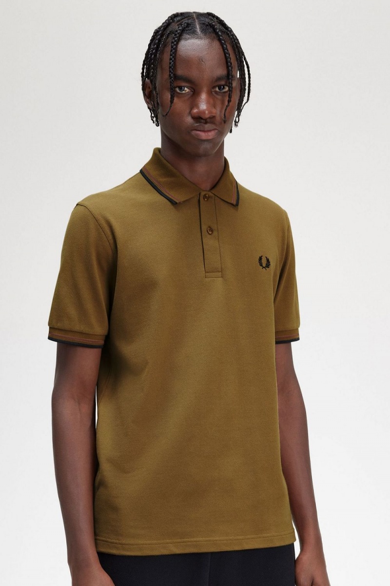 Fred Perry M12 Men's Shirt Dark Coffee Whisky Brown Black | HEWUZ2963