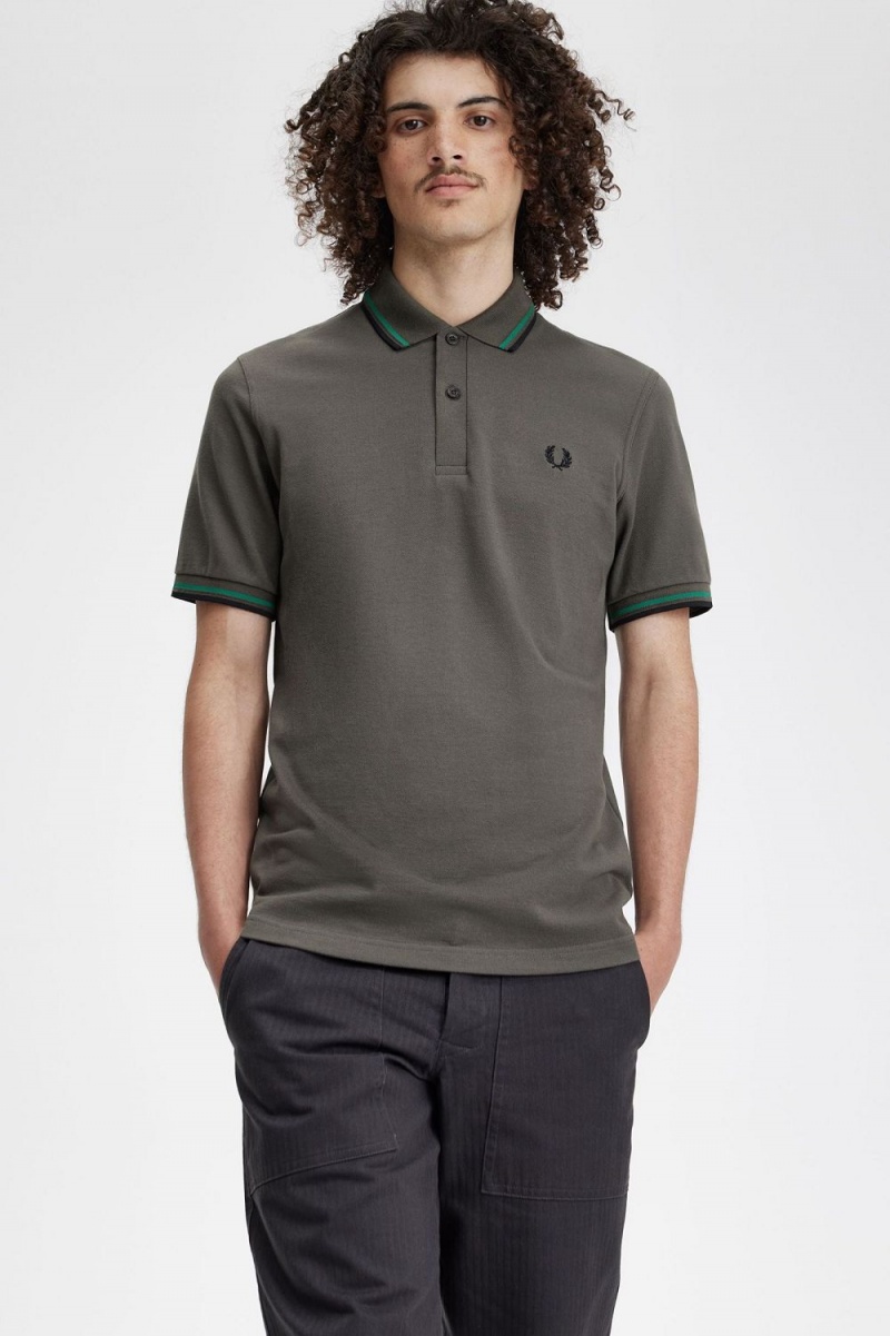 Fred Perry M12 Men's Shirt Field Green Green Black | LUPOX6308