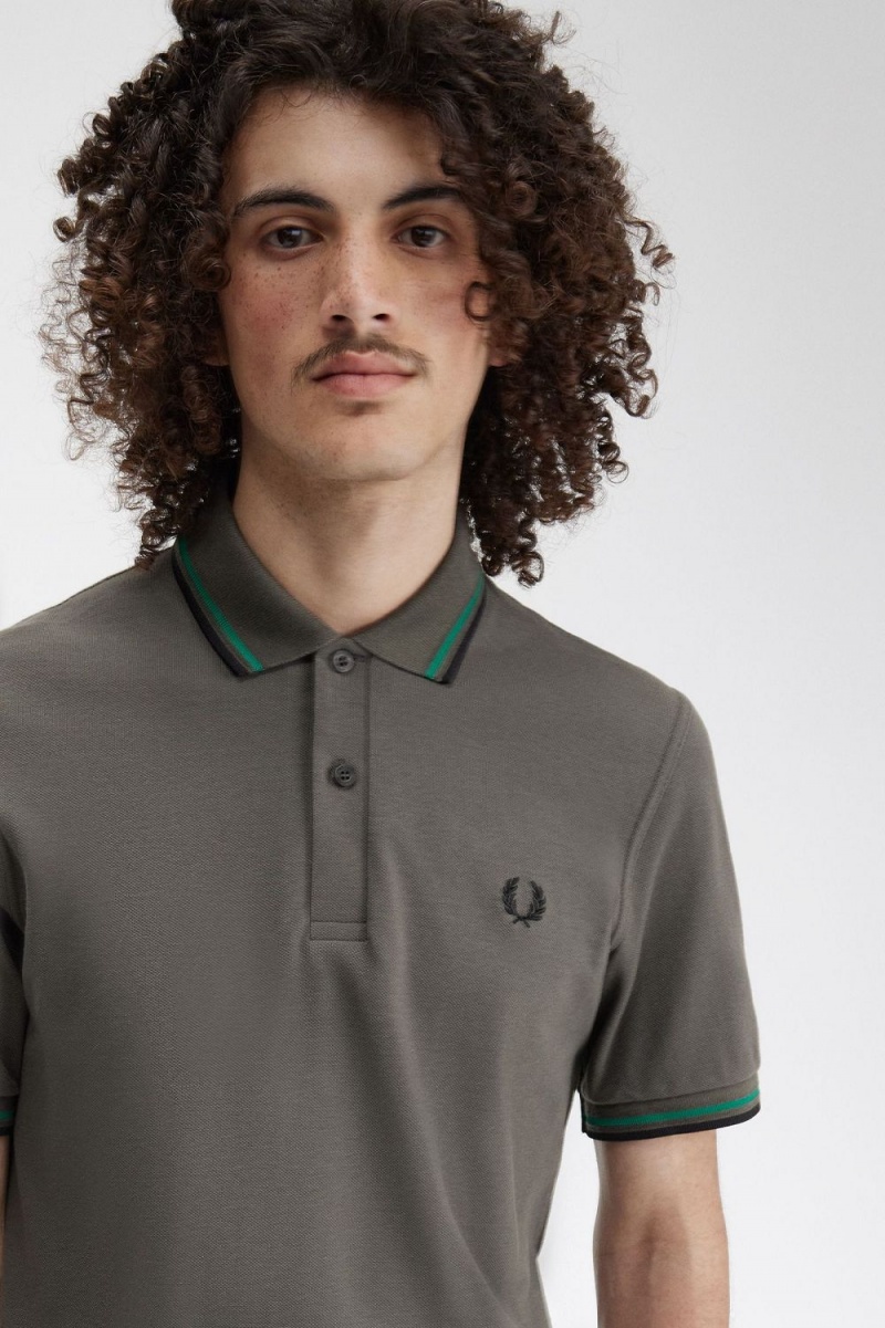 Fred Perry M12 Men's Shirt Field Green Green Black | LUPOX6308