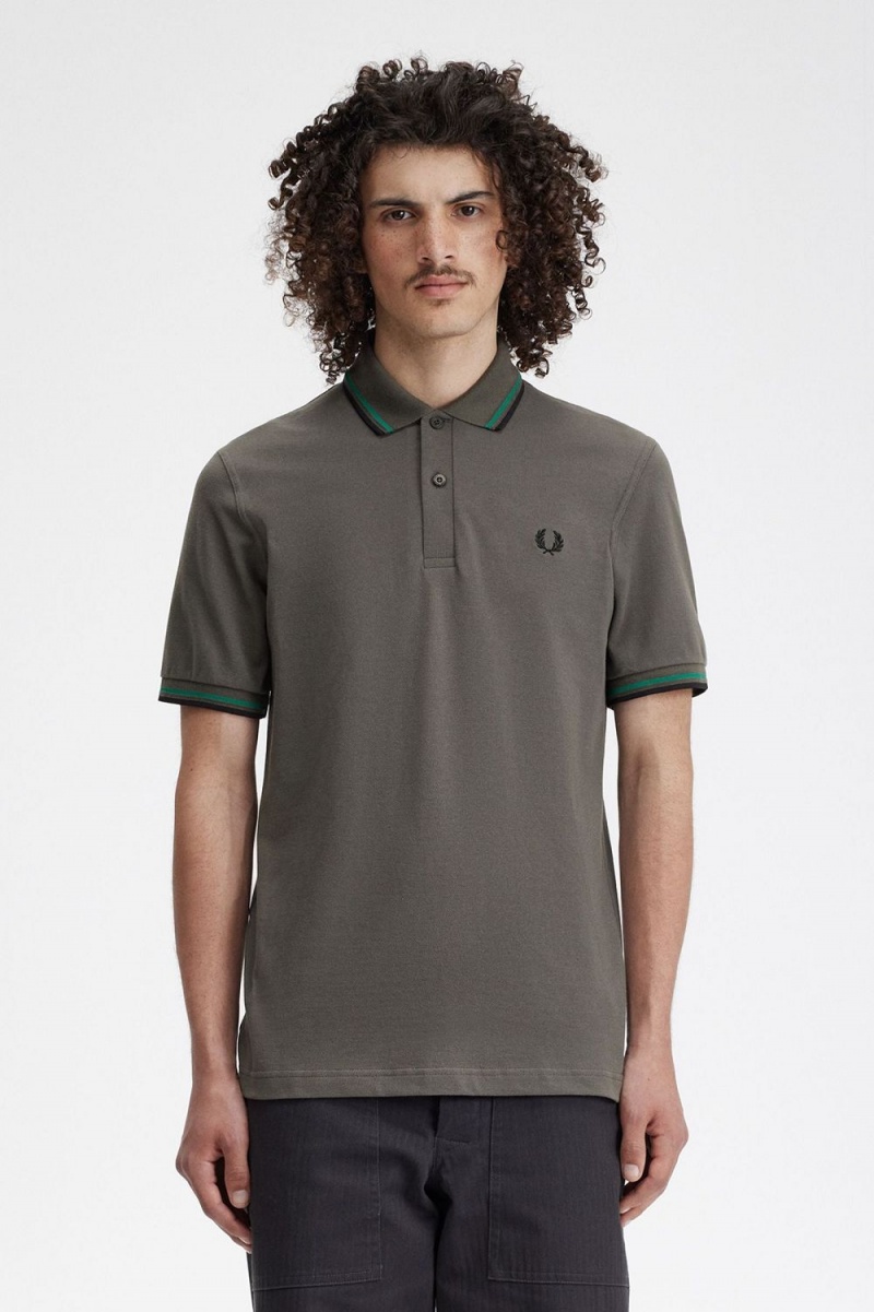 Fred Perry M12 Men\'s Shirt Field Green Green Black | LUPOX6308