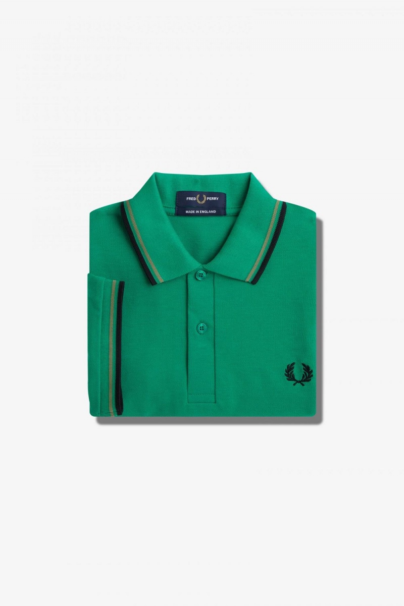 Fred Perry M12 Men's Shirt Green Field Green Black | RITFL3960