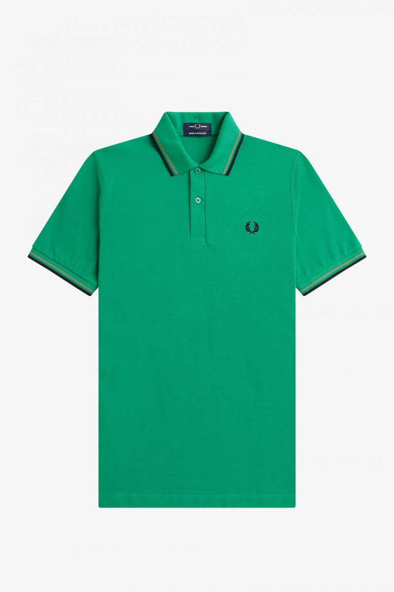 Fred Perry M12 Men's Shirt Green Field Green Black | RITFL3960