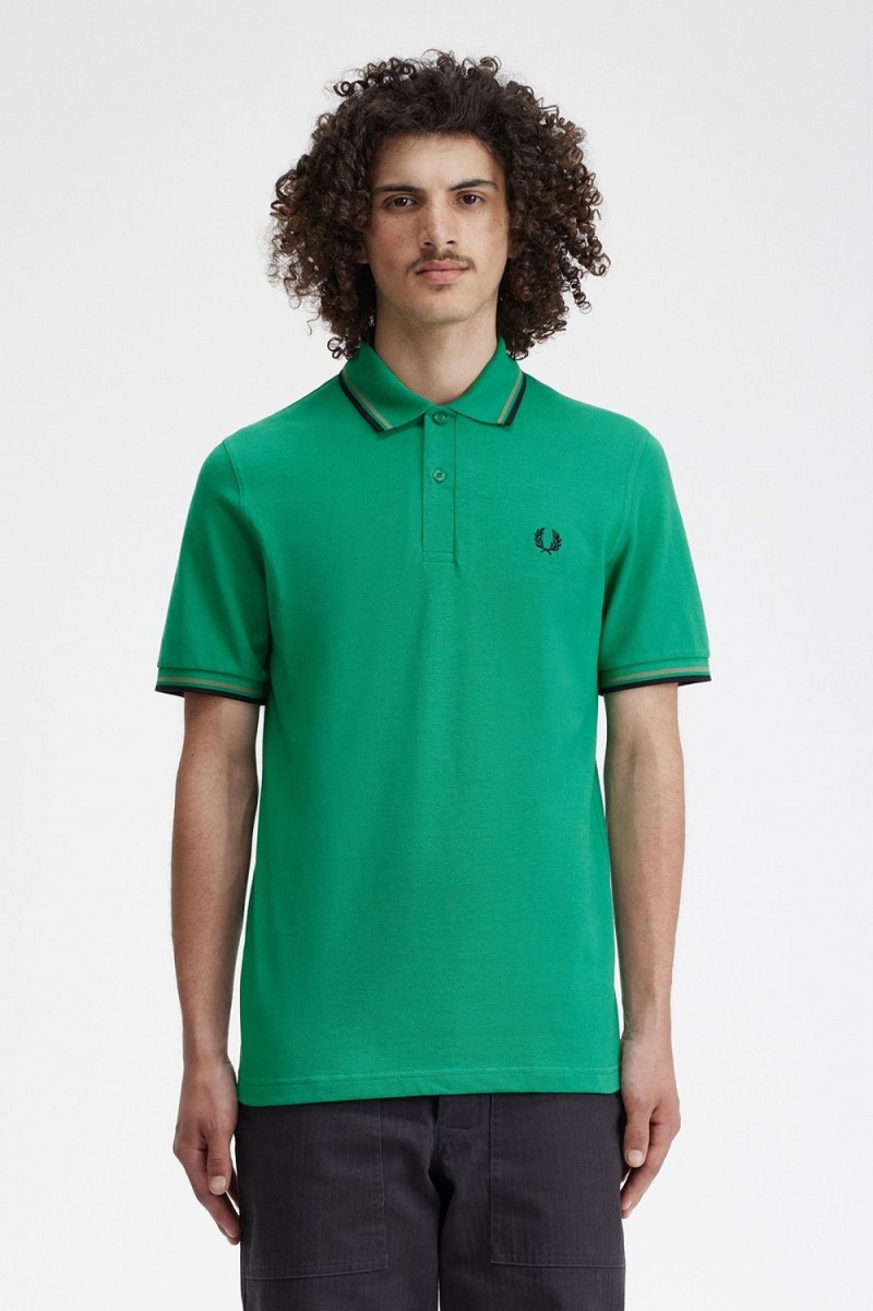 Fred Perry M12 Men\'s Shirt Green Field Green Black | RITFL3960