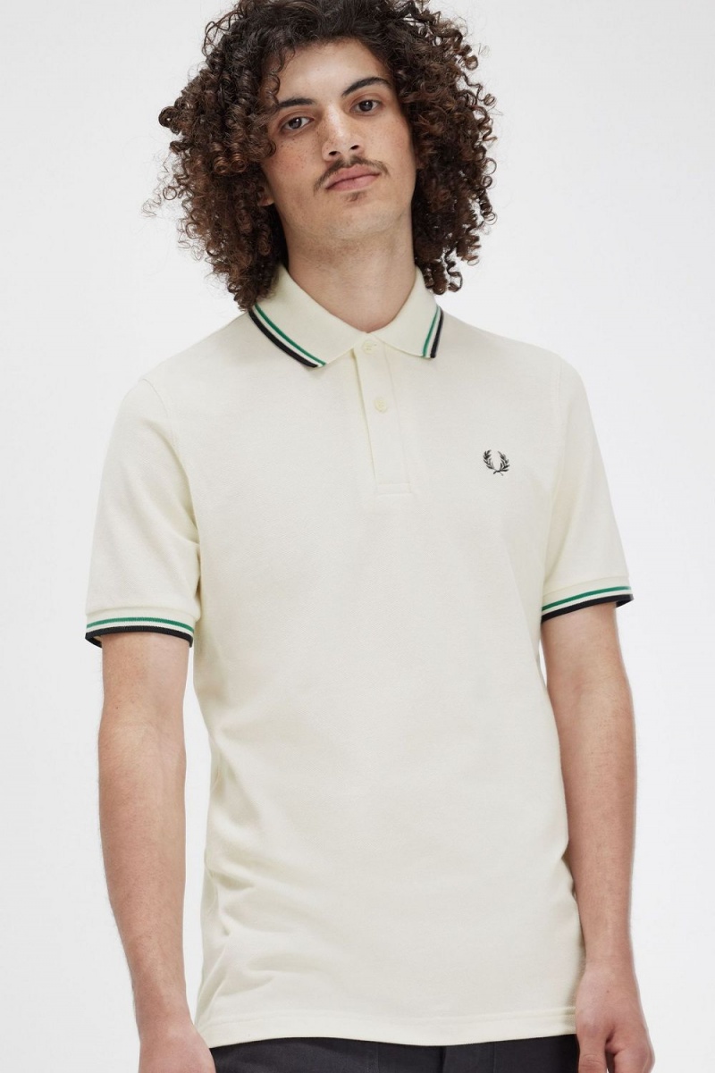 Fred Perry M12 Men's Shirt Light Beige Green Black | FQTRP9456