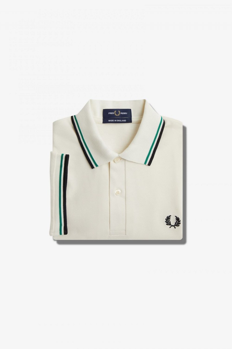 Fred Perry M12 Men's Shirt Light Beige Green Black | FQTRP9456