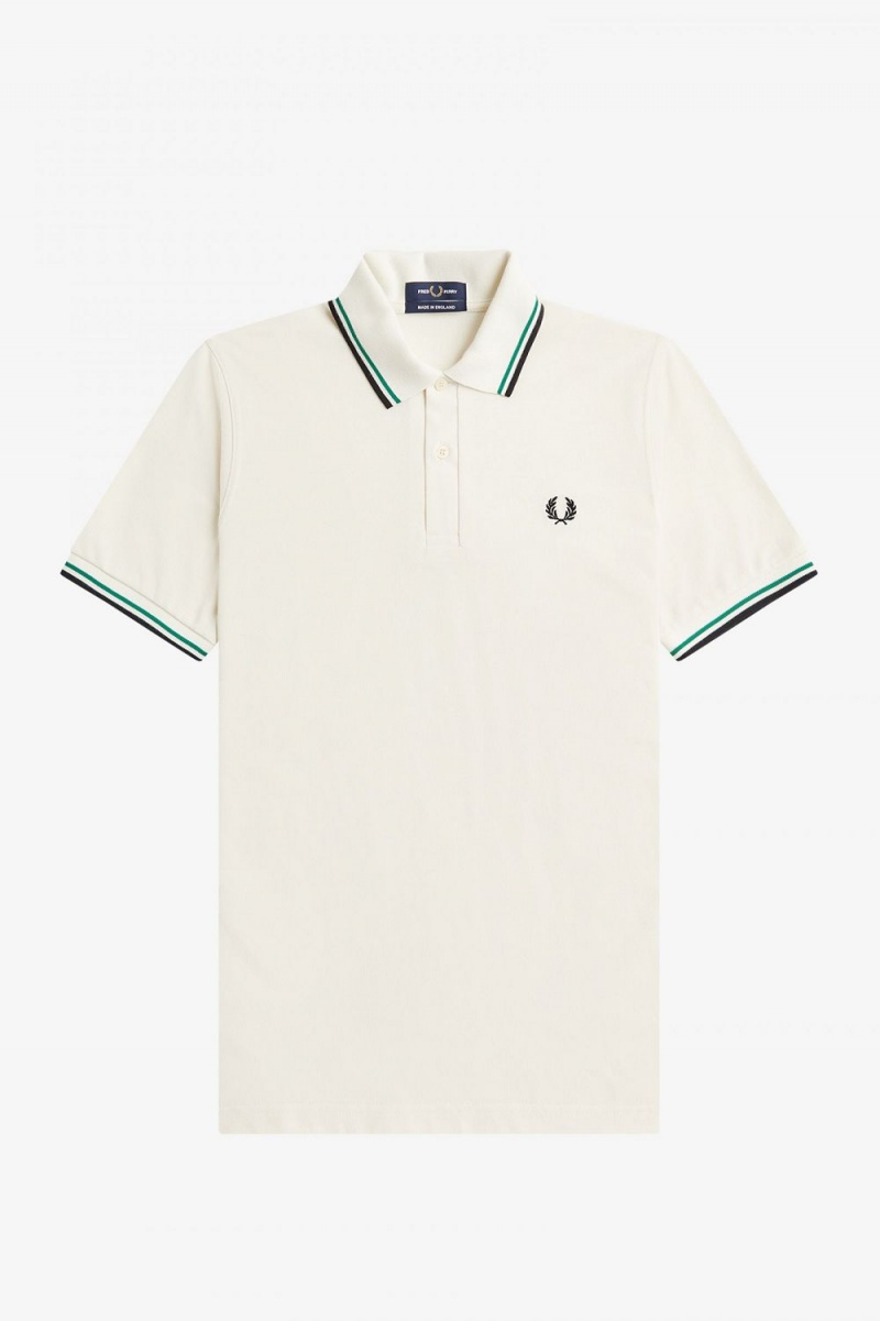 Fred Perry M12 Men's Shirt Light Beige Green Black | FQTRP9456