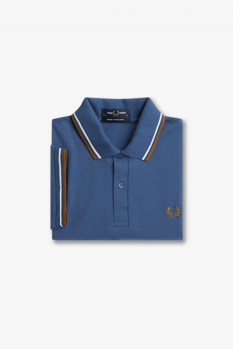 Fred Perry M12 Men's Shirt Midnight Blue Beige Dark Coffee | IQKVD5306