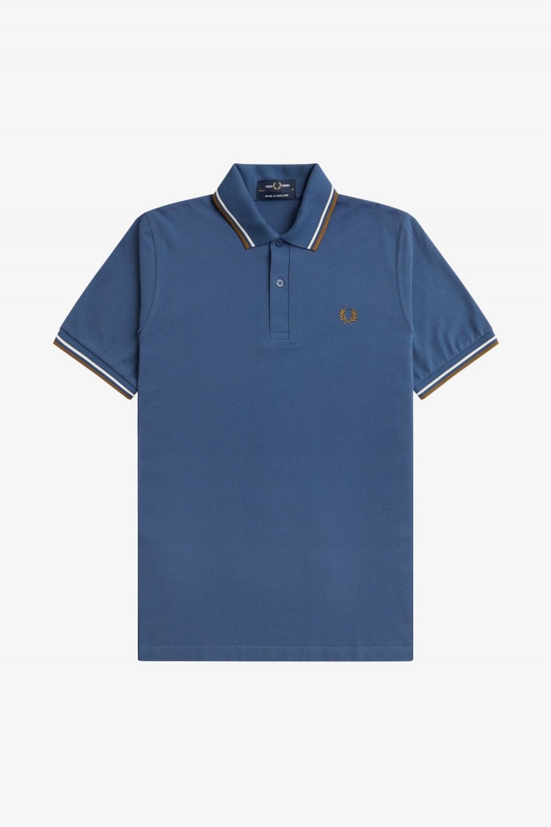 Fred Perry M12 Men's Shirt Midnight Blue Beige Dark Coffee | IQKVD5306