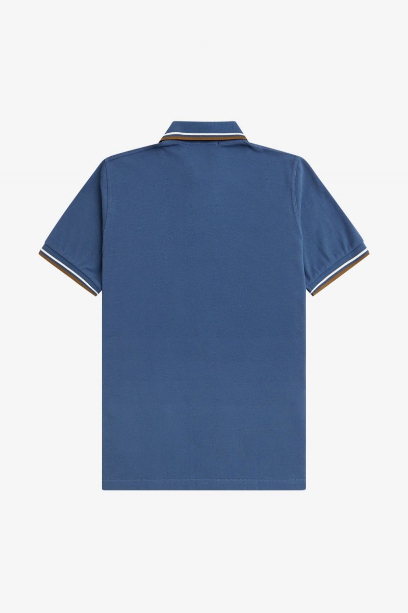 Fred Perry M12 Men's Shirt Midnight Blue Beige Dark Coffee | IQKVD5306