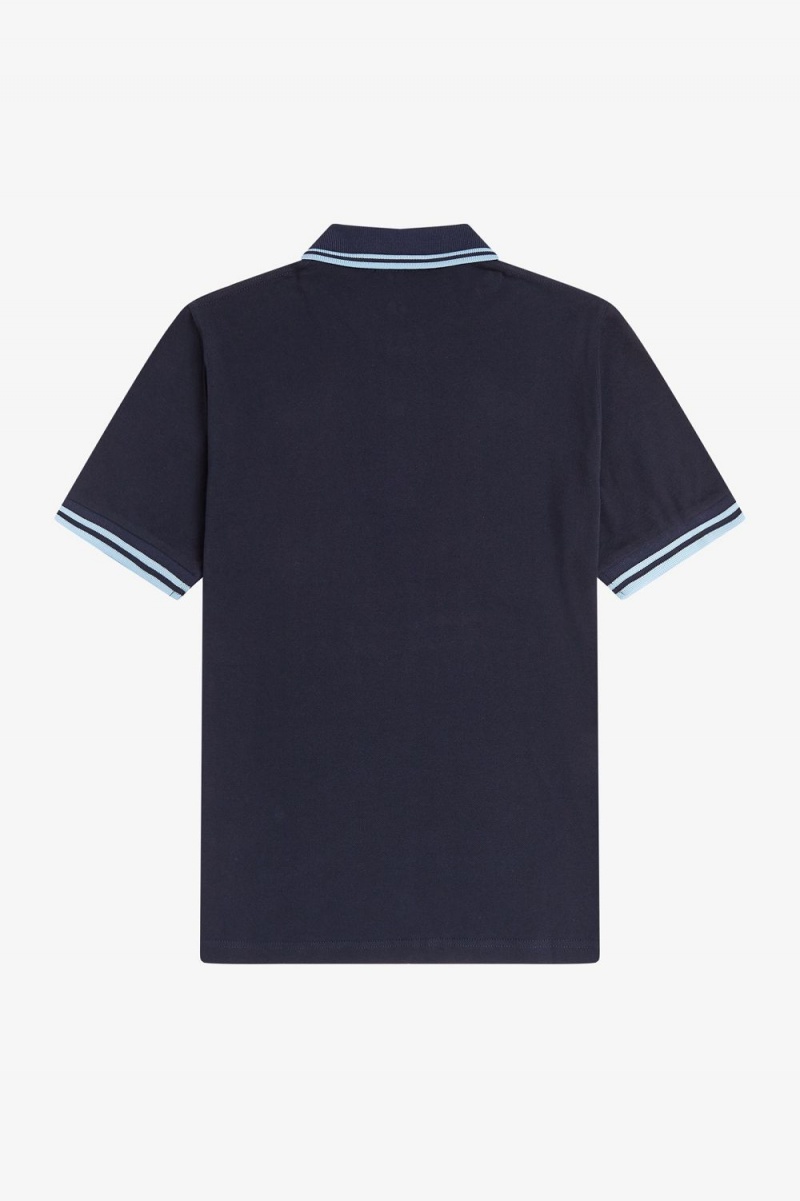 Fred Perry M12 Men's Shirt Navy Aqua Aqua | FGLQM1673