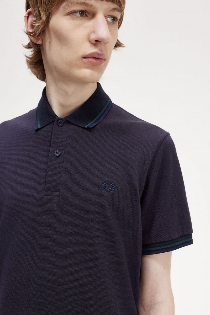 Fred Perry M12 Men's Shirt Navy Petrol Blue French Navy | YOSFG4298