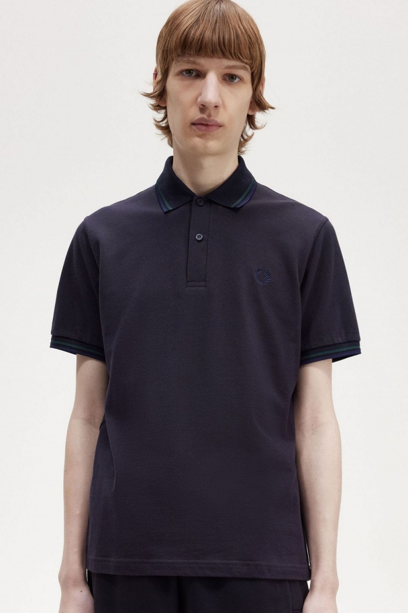 Fred Perry M12 Men's Shirt Navy Petrol Blue French Navy | YOSFG4298