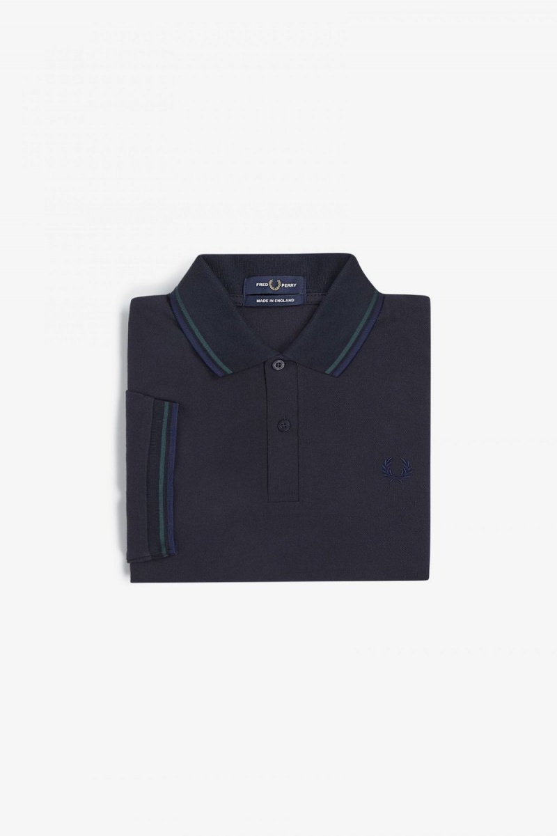 Fred Perry M12 Men's Shirt Navy Petrol Blue French Navy | YOSFG4298