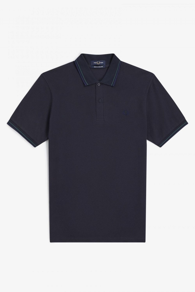 Fred Perry M12 Men's Shirt Navy Petrol Blue French Navy | YOSFG4298