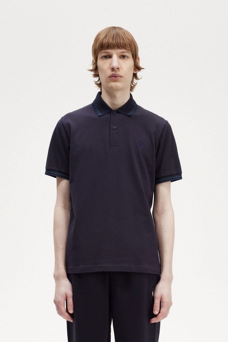 Fred Perry M12 Men\'s Shirt Navy Petrol Blue French Navy | YOSFG4298