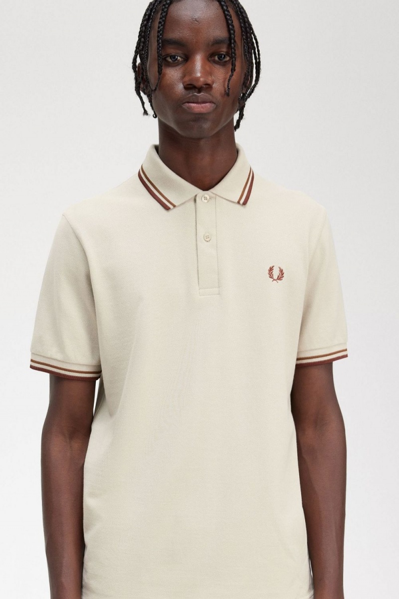 Fred Perry M12 Men's Shirt Oatmeal Dark Coffee Whisky Brown | PGLZY5976