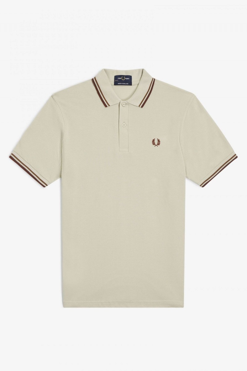 Fred Perry M12 Men's Shirt Oatmeal Dark Coffee Whisky Brown | PGLZY5976